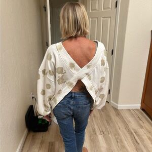 Oversized reversible white and Olive Tie-Dye Cross-Front Sweatshirt.